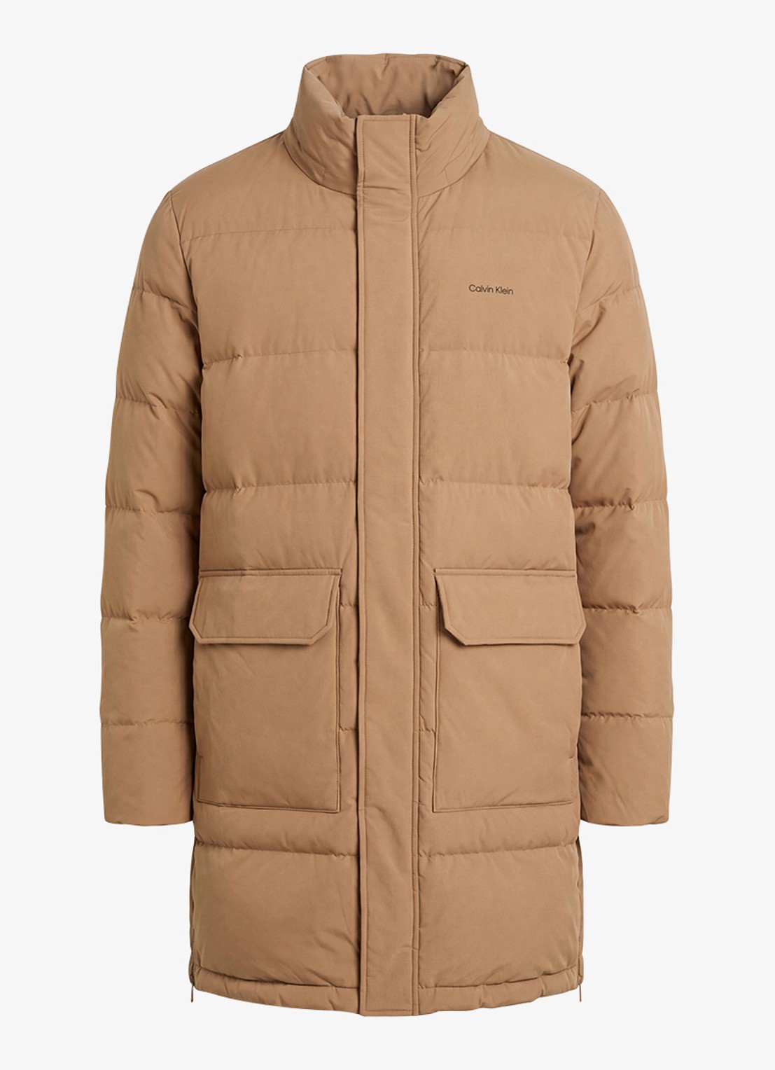Calvin Klein Puffer jas met logo - voorkant 5 zand