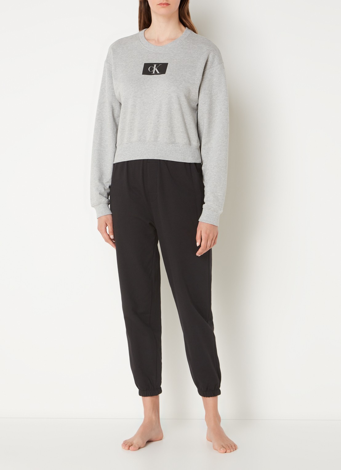 Calvin Klein Pyjama sweatshirt met logo - voorkant 2 grijsmele