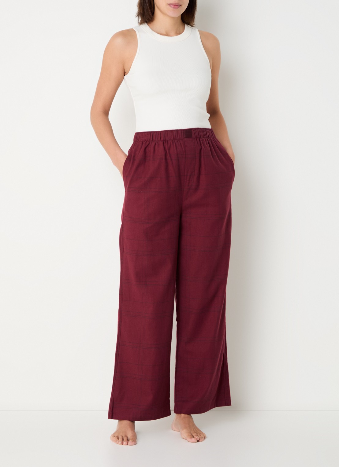 Calvin Klein Pyjamabroek met ruitdessin - voorkant 4 donkerrood