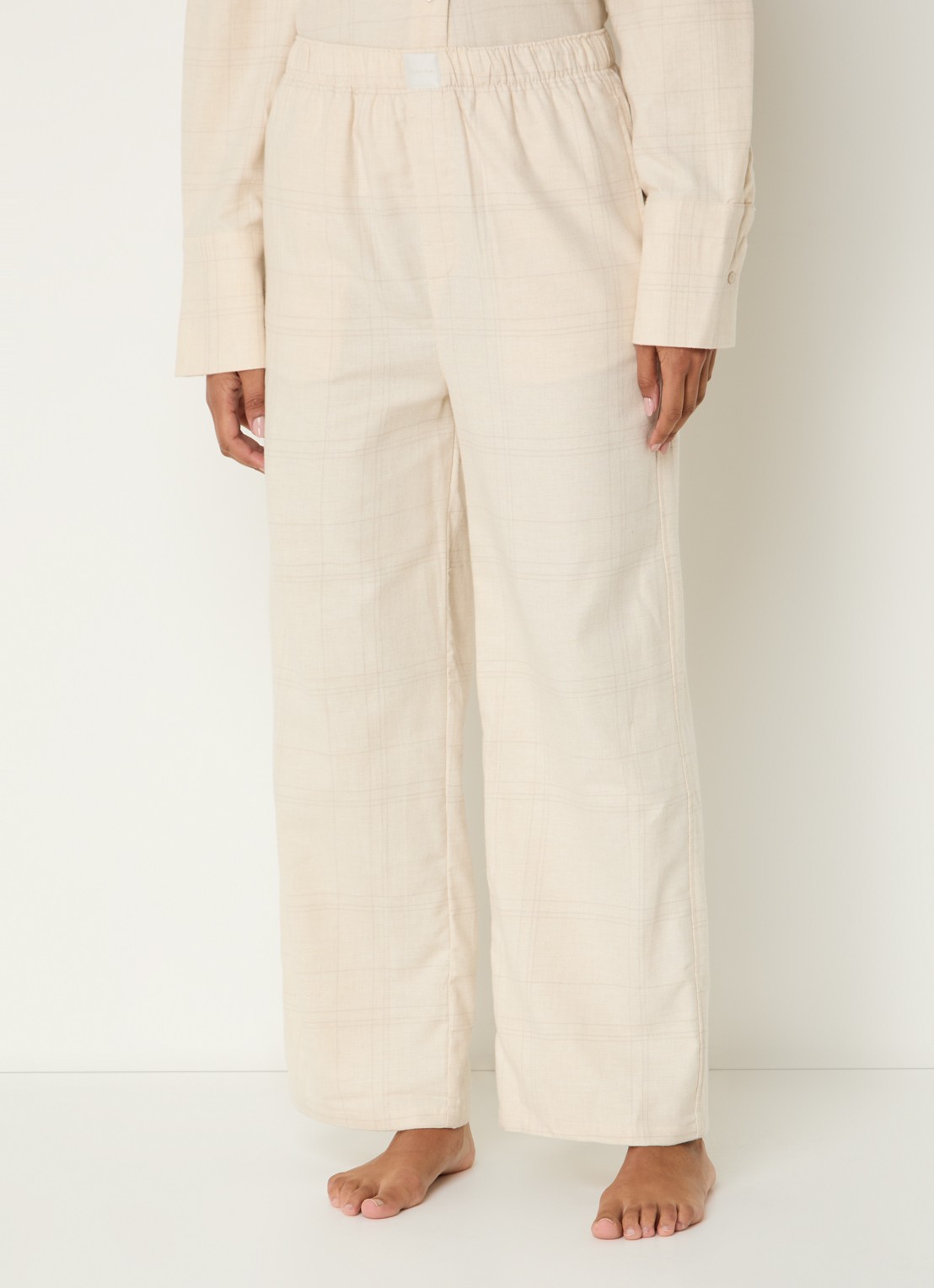 Calvin Klein Pyjamabroek met ruitdessin - detail creme