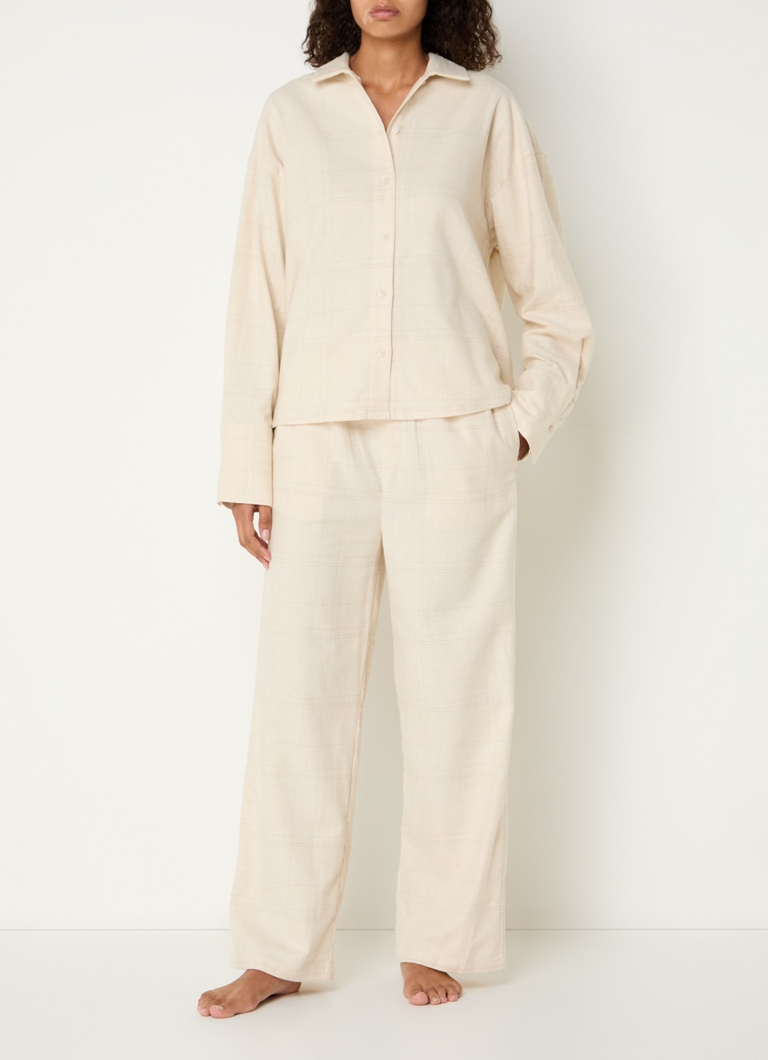 Calvin Klein Pyjamabroek met ruitdessin - voorkant 3 creme
