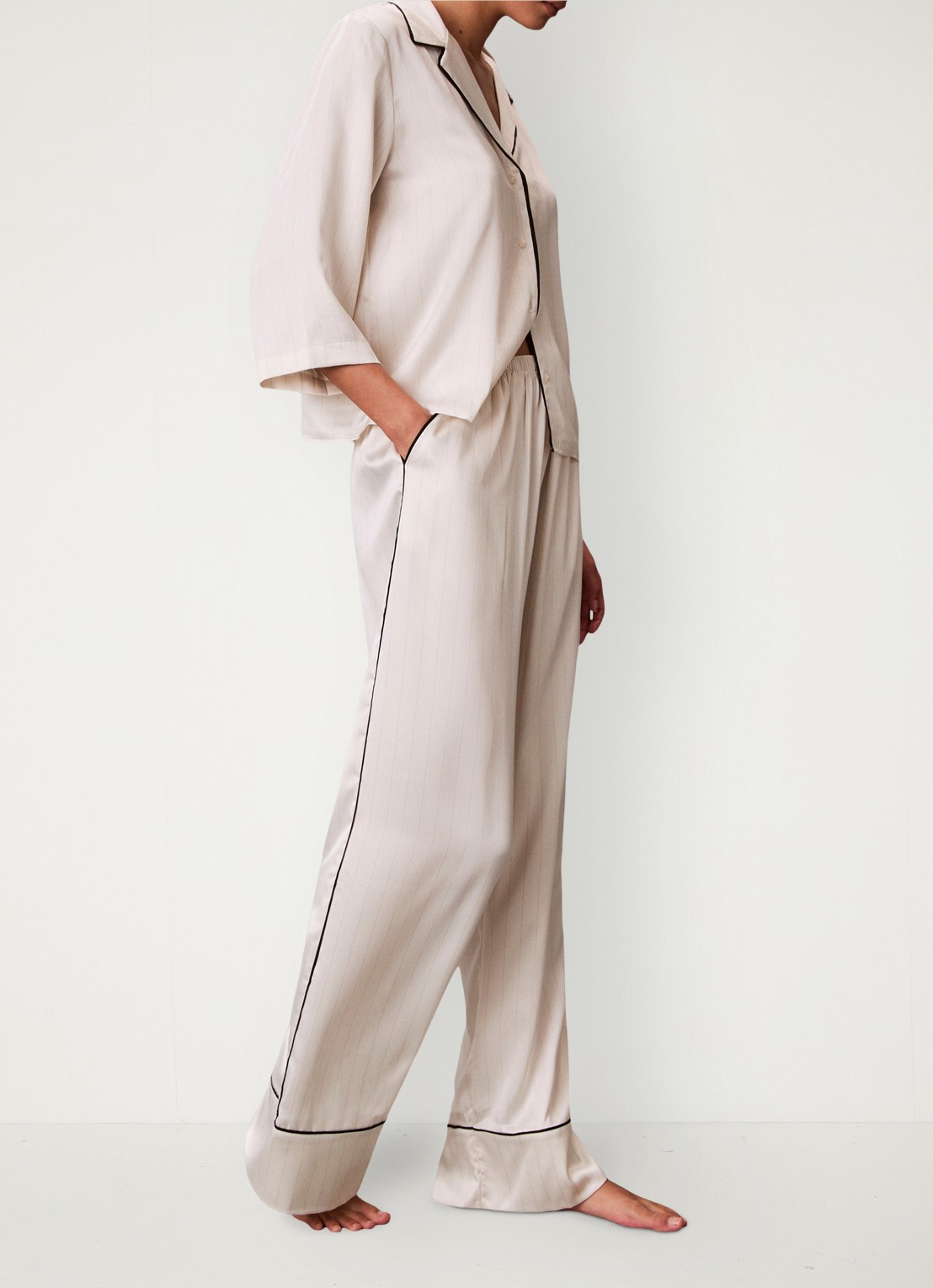Calvin Klein Pyjamabroek van satijn - detail 4 beige