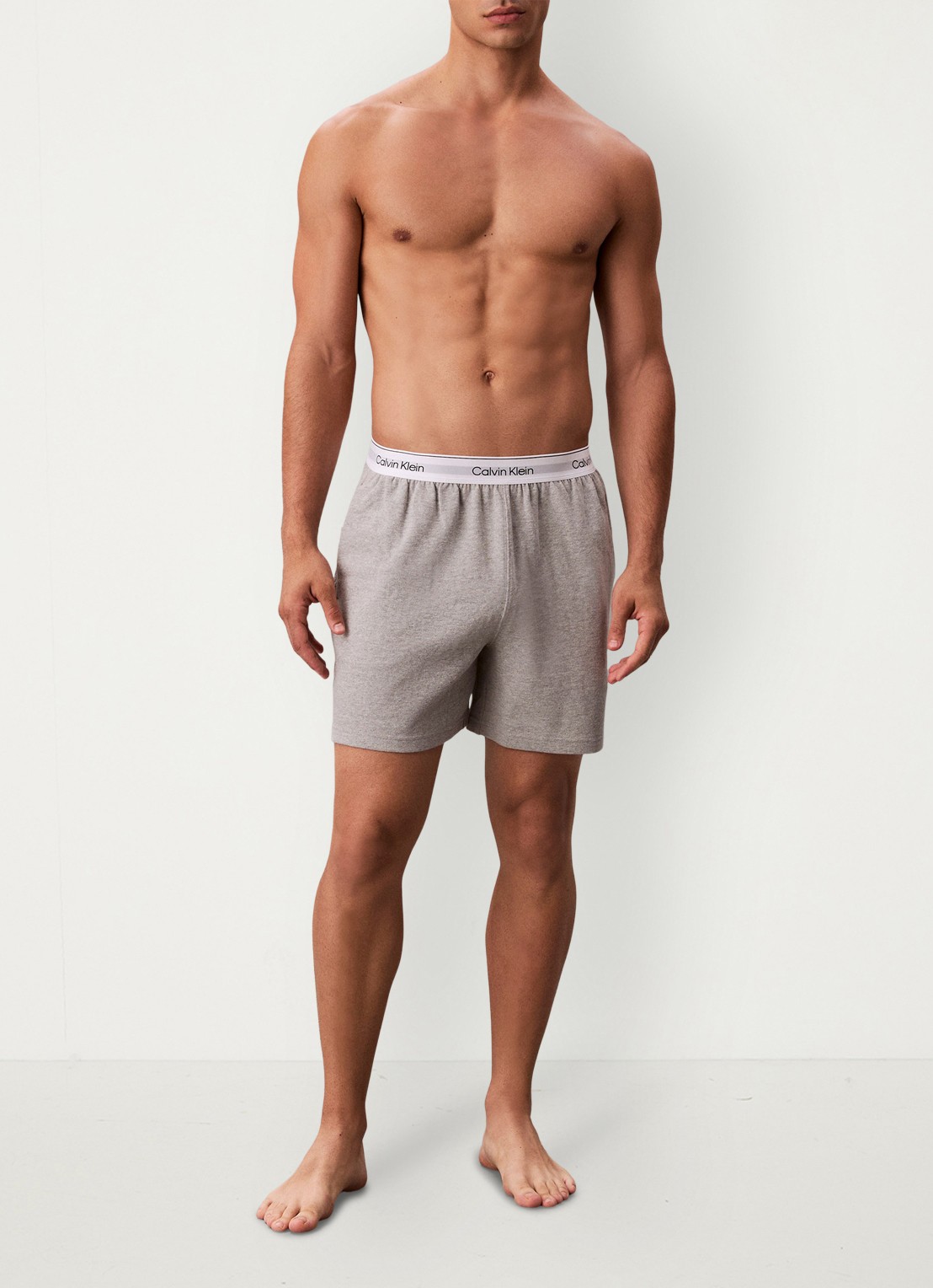 Calvin Klein Pyjamashorts met logoband - voorkant 9 lichtgrijs