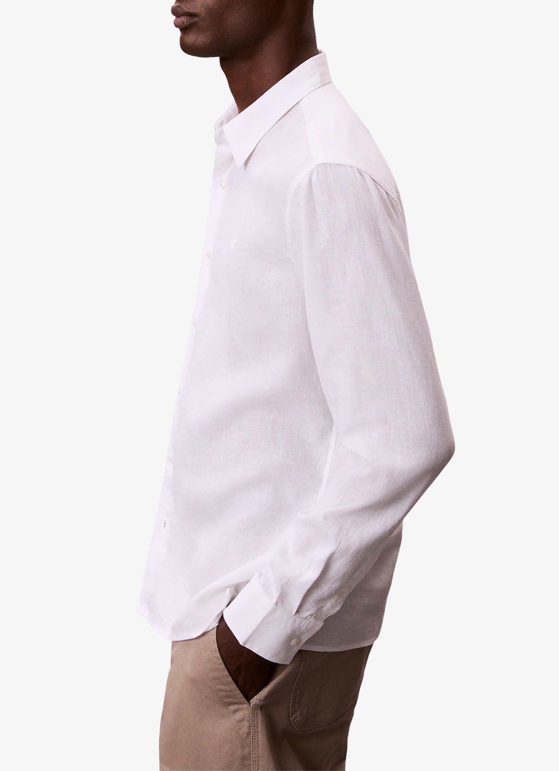 Calvin Klein Regular fit overhemd in linnenblend - detail 5 wit