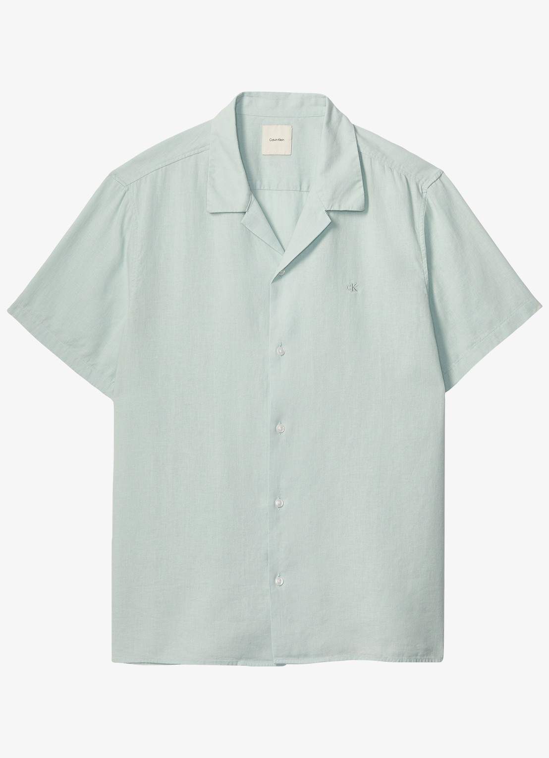 Calvin Klein Regular fit overhemd in linnenblend - voorkant lichtgroen