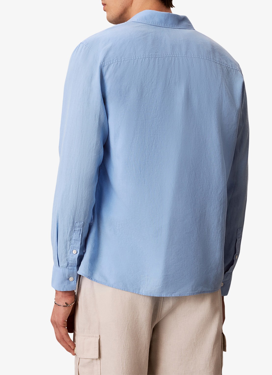 Calvin Klein Regular fit overhemd in linnenblend - achterkant 6 lichtblauw