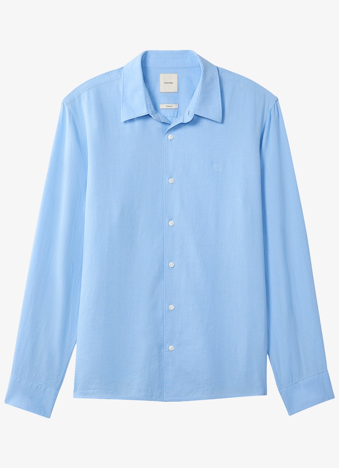 Calvin Klein Regular fit overhemd in linnenblend - voorkant lichtblauw