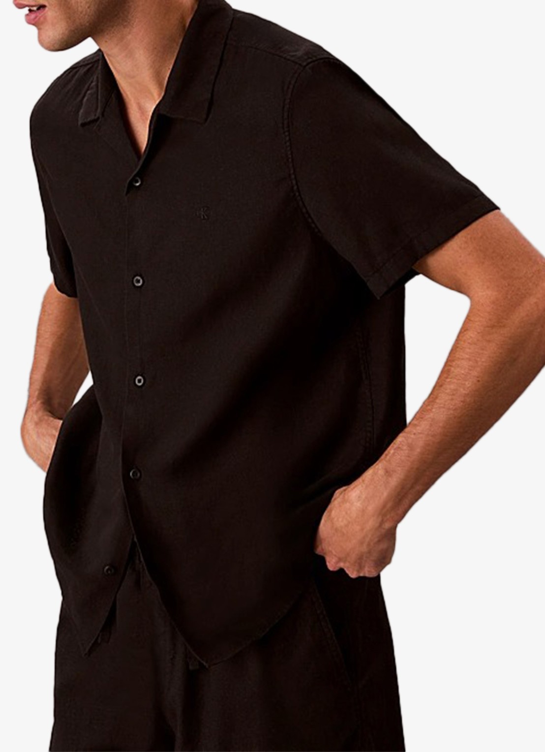 Calvin Klein Regular fit overhemd in linnenblend - detail 2 zwart