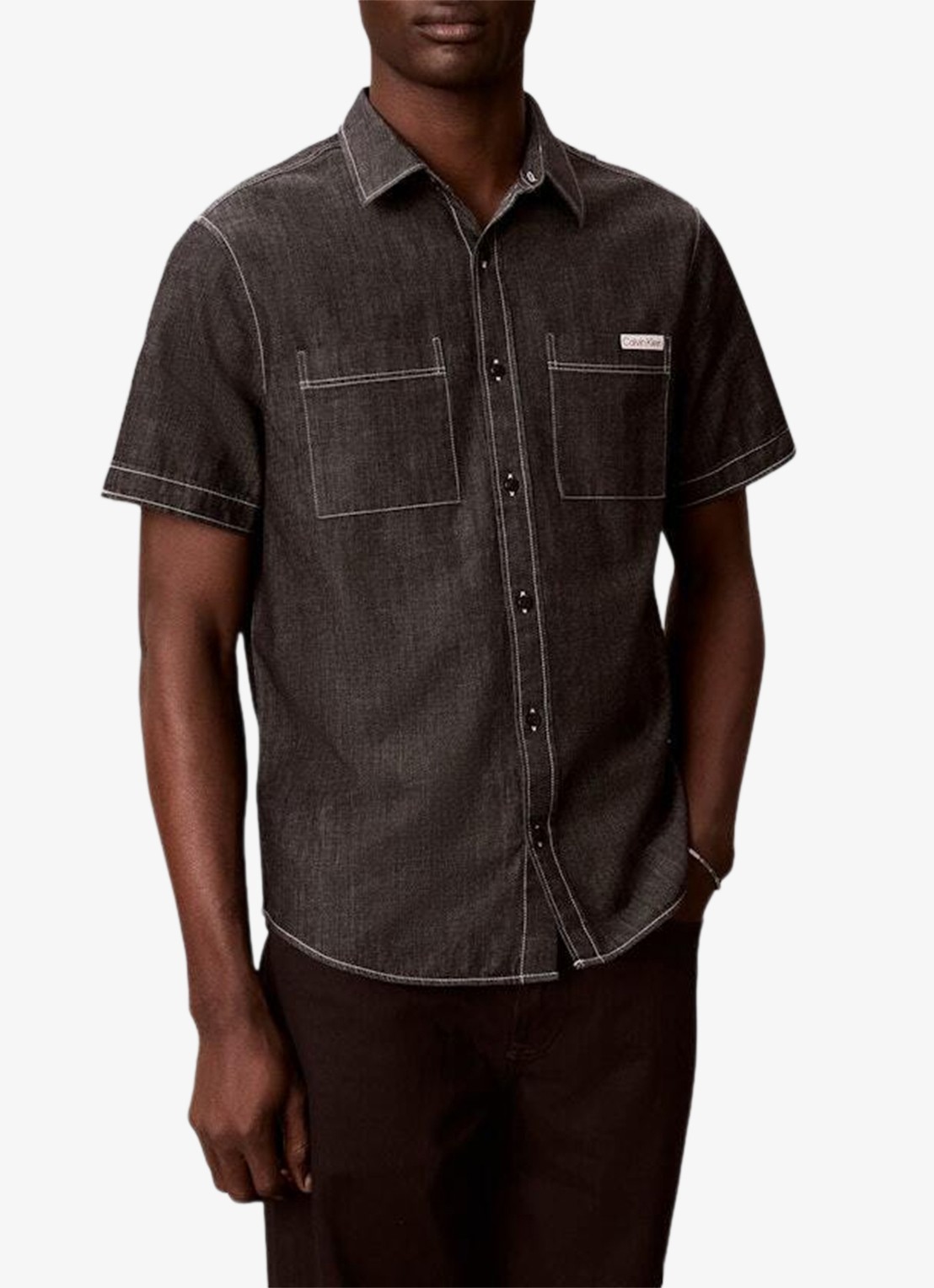 Calvin Klein Regular fit overhemd met borstzakken - detail zwart