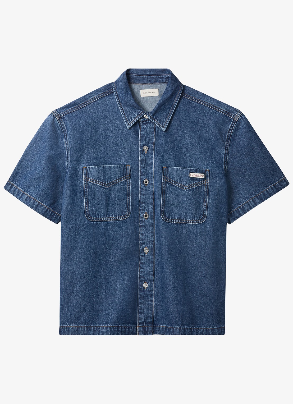 Calvin Klein Regular fit overhemd met logo - voorkant denim