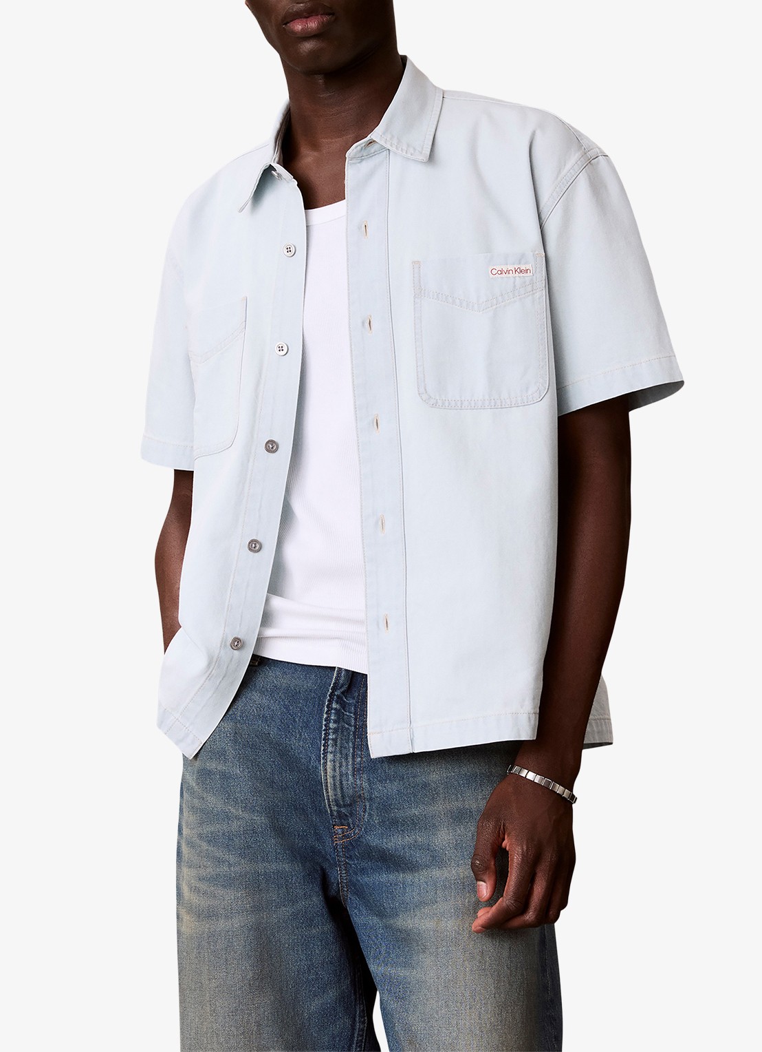 Calvin Klein Regular fit overhemd met logo - detail 3 lichtblauw