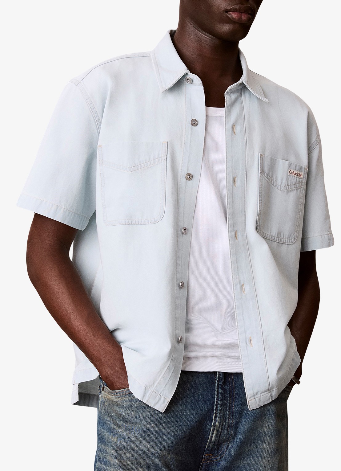 Calvin Klein Regular fit overhemd met logo - detail 4 lichtblauw