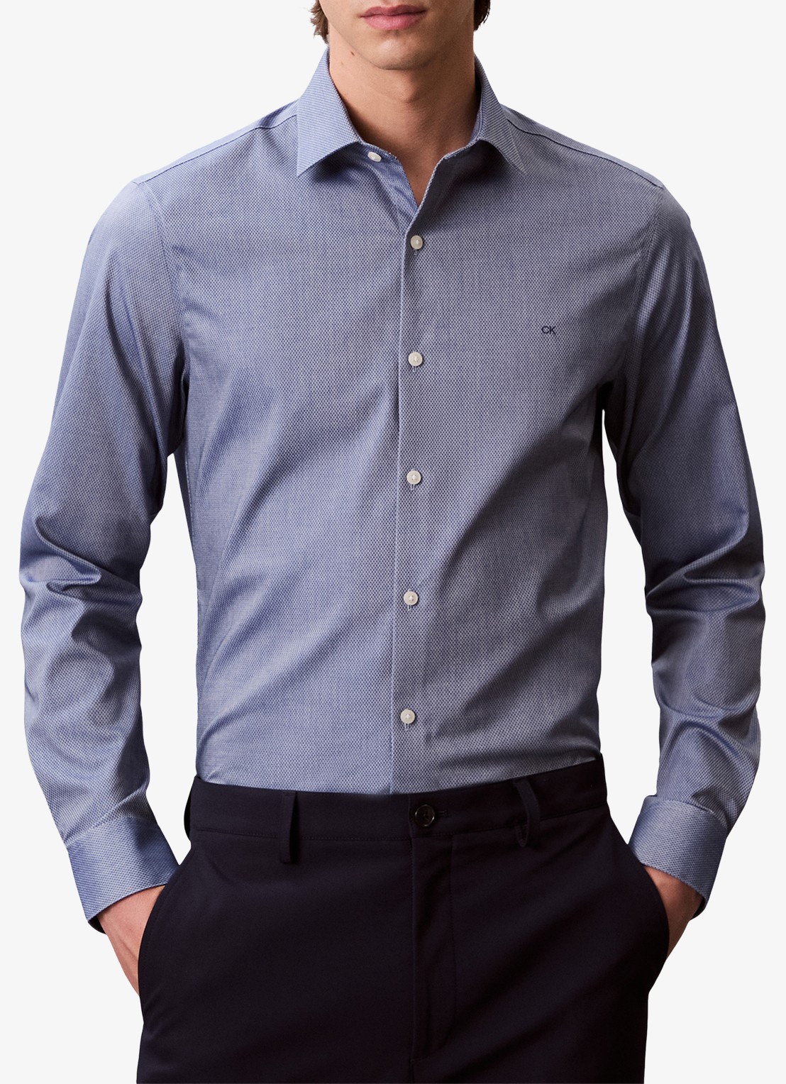Calvin Klein Regular fit overhemd met logoborduring - detail 4 blauw