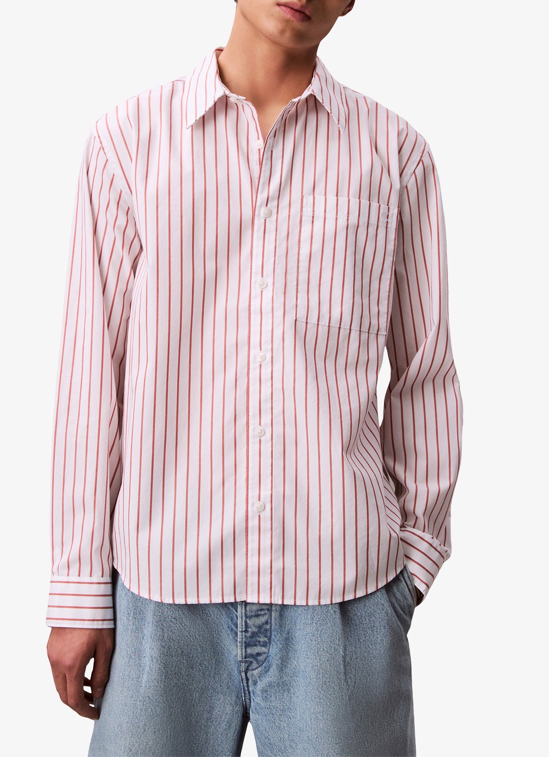 Calvin Klein Regular fit overhemd met streepprint - detail rood