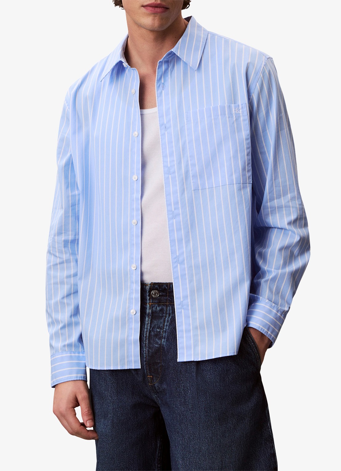 Calvin Klein Regular fit overhemd met streepprint - detail 3 blauw
