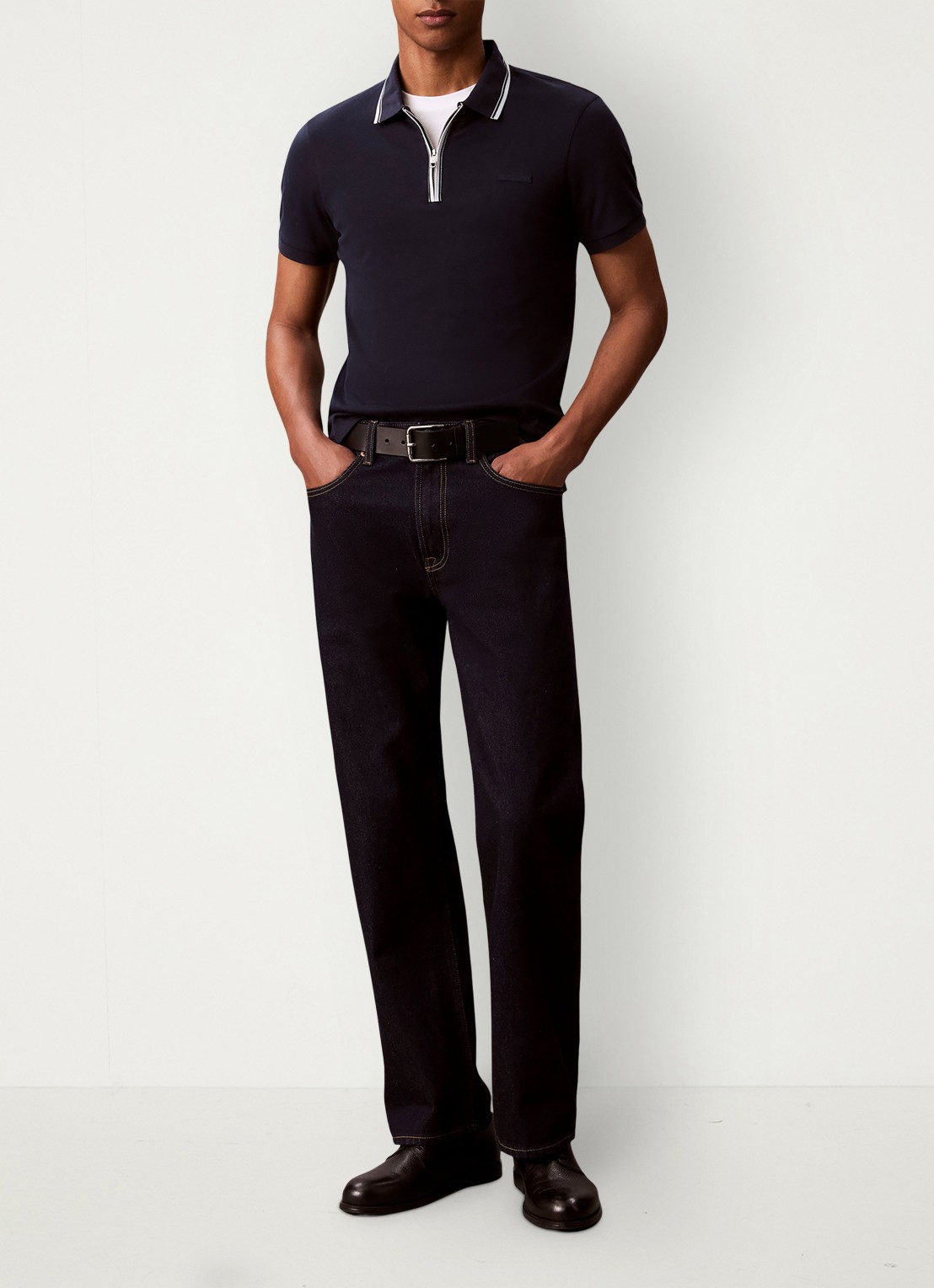 Calvin Klein Regular fit polo met halve rits - voorkant 6 dark sapphire-cef