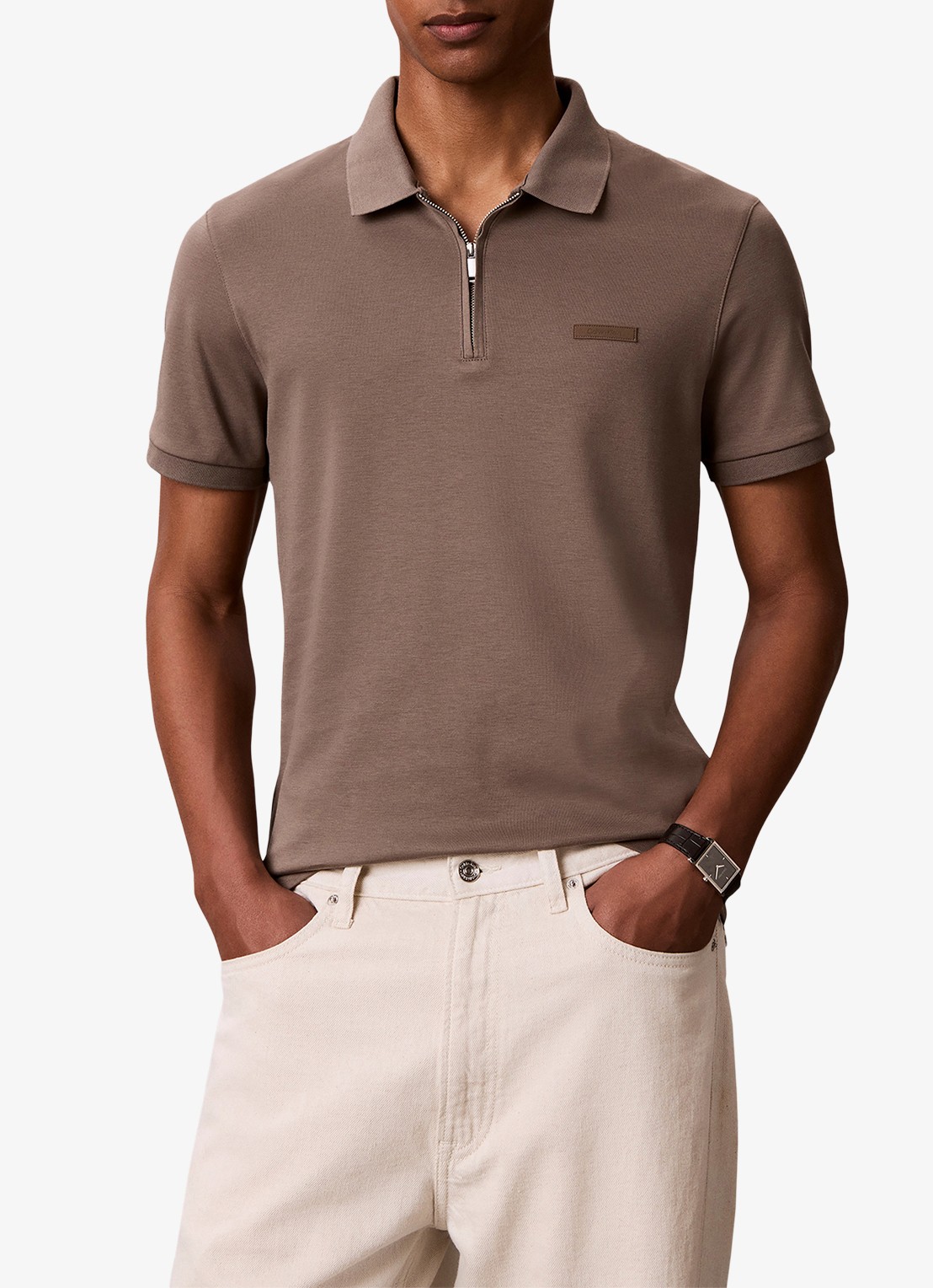 Calvin Klein Regular fit polo met logo - detail 3 taupe