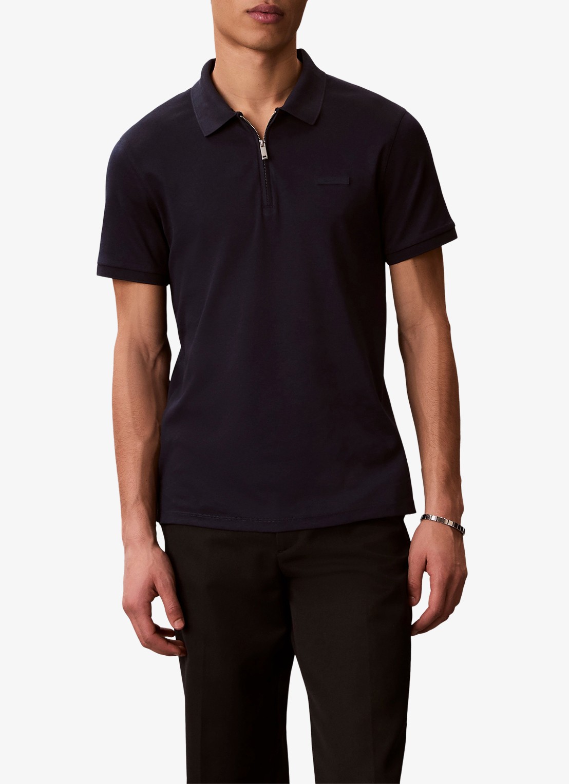 Calvin Klein Regular fit polo met logo - detail dark sapphire-cef /  bruin