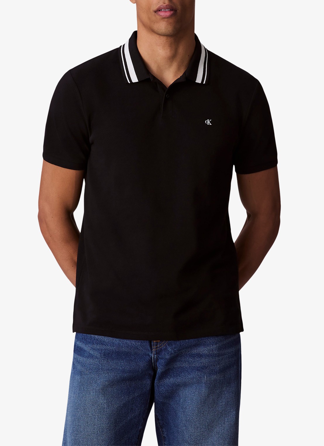 Calvin Klein Regular fit polo met logoborduring - detail zwart
