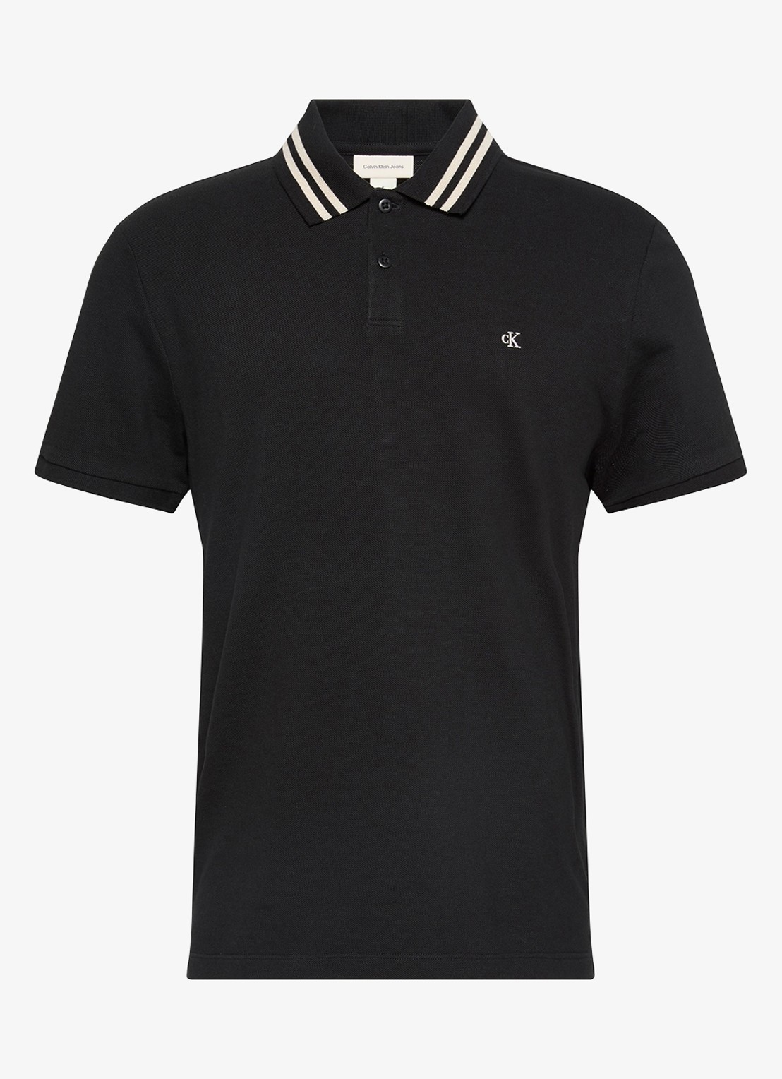 Calvin Klein Regular fit polo met logoborduring - voorkant 5 zwart