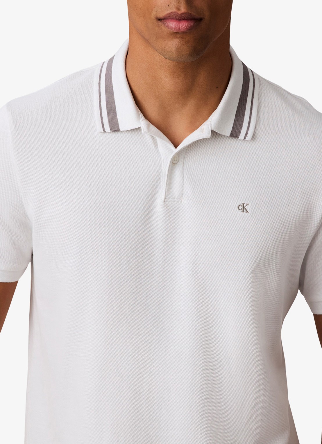 Calvin Klein Regular fit polo met logoborduring - detail 3 wit