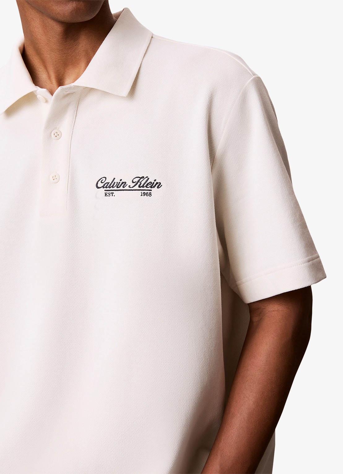 Calvin Klein Regular fit polo met logoborduring - detail 4 ivoor