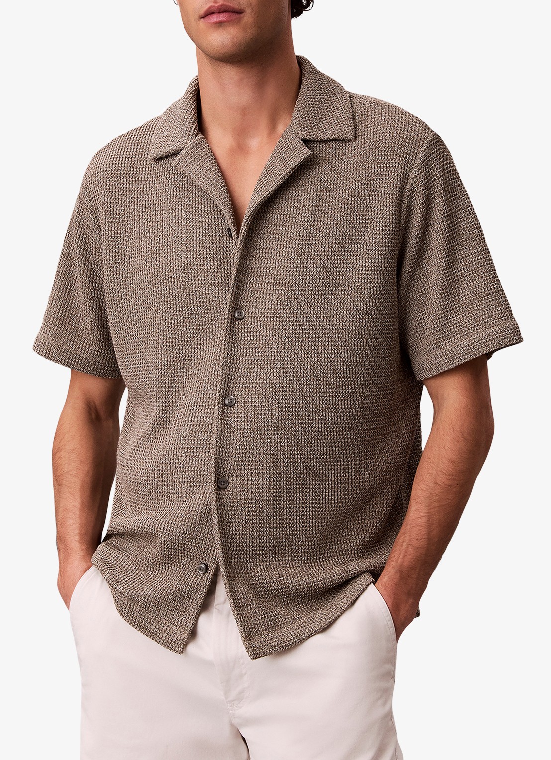 Calvin Klein Regular fit polo met structuur - detail lichtbruin