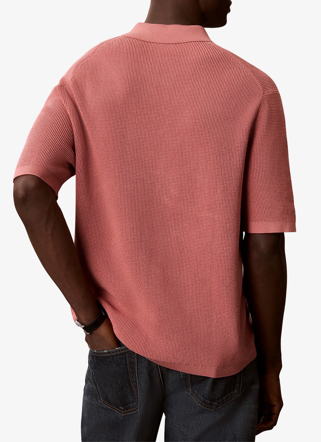 Calvin Klein Regular fit polo met structuur - achterkant 6 lichtrood