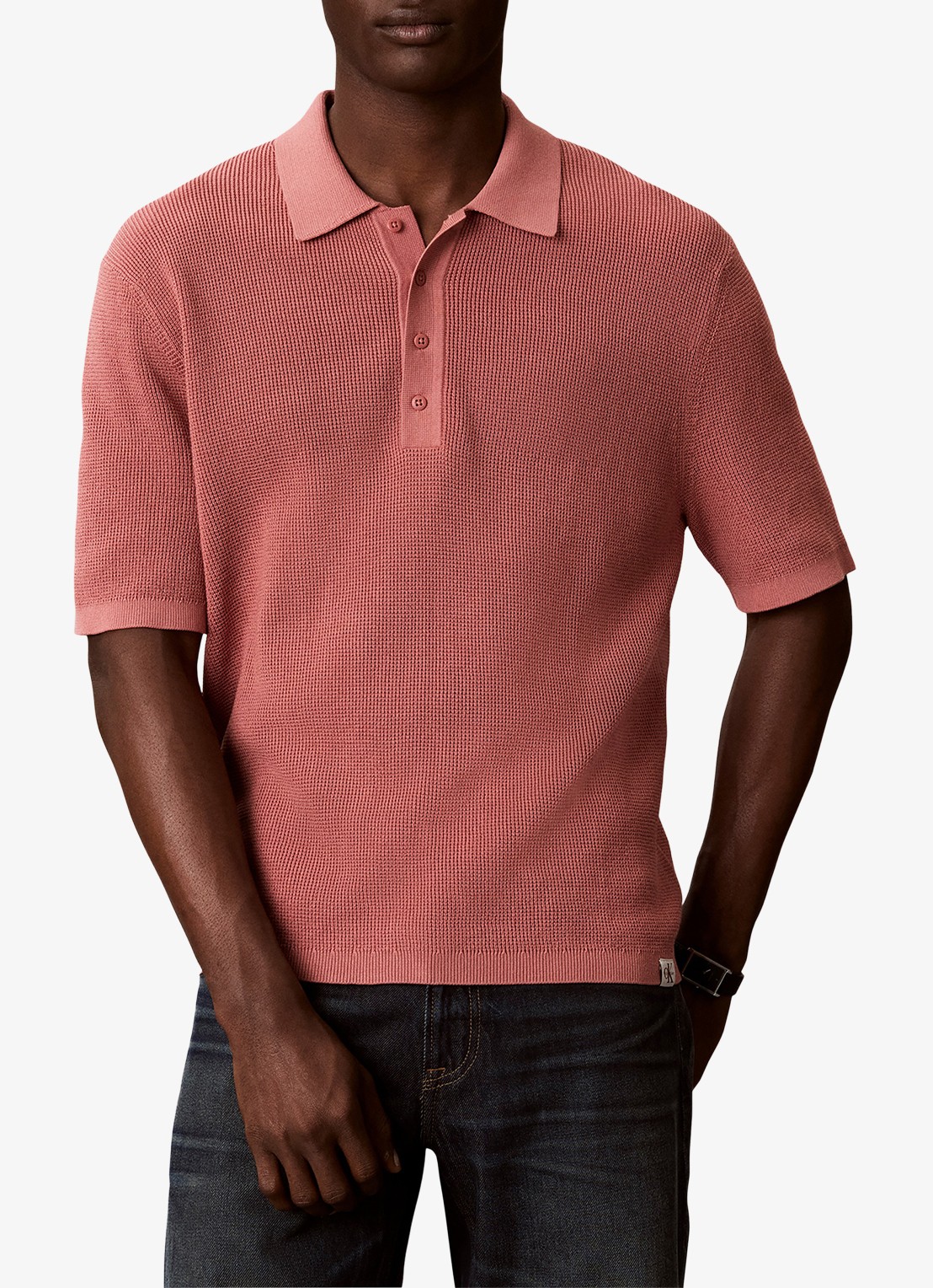Calvin Klein Regular fit polo met structuur - detail 2 lichtrood