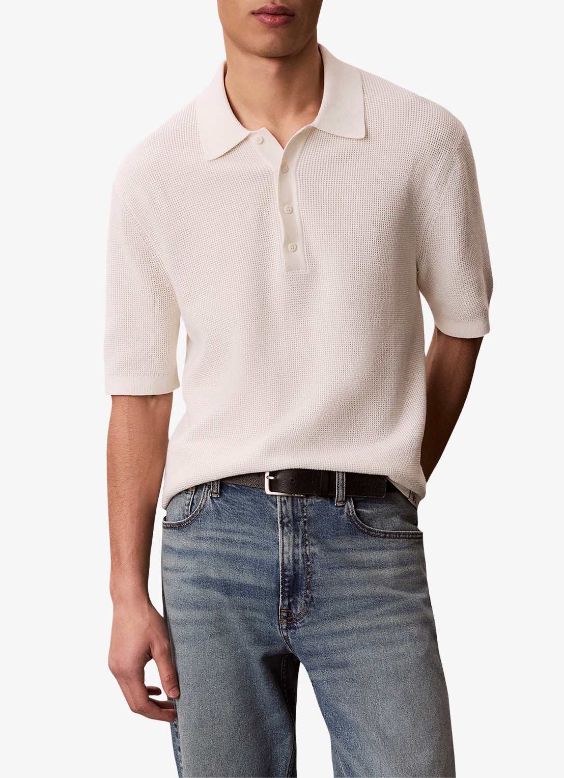 Calvin Klein Regular fit polo met structuur - detail 3 ivoor