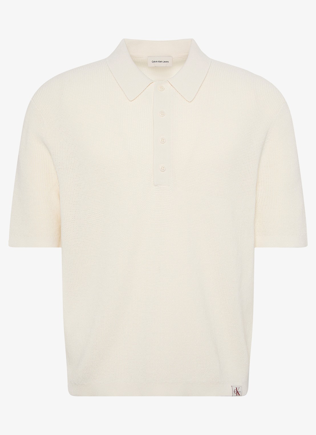 Calvin Klein Regular fit polo met structuur - voorkant ivoor