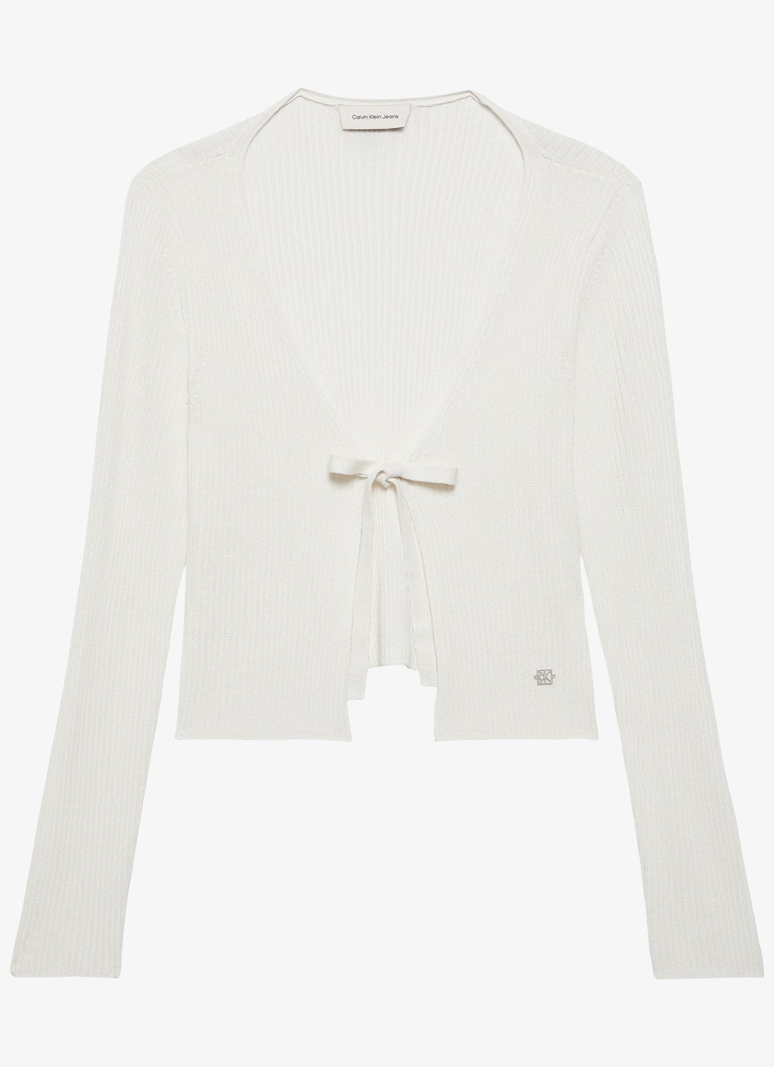 Calvin Klein Ribgebreid vest met gestrikt detail - voorkant wit