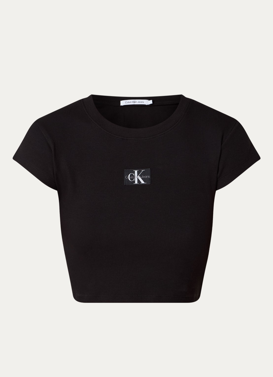 Calvin Klein Ribgebreide crop top met logo - voorkant 3 zwart