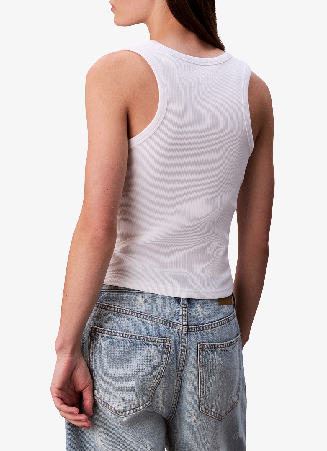 Calvin Klein Ribgebreide tanktop met logo in 2-pack - achterkant wit