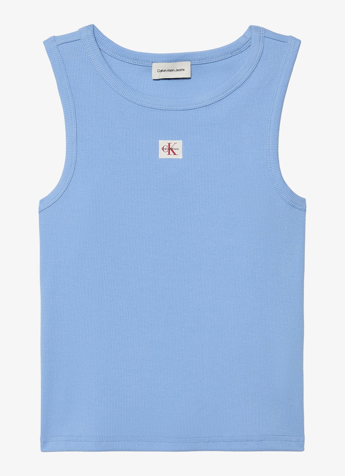 Calvin Klein Ribgebreide tanktop met logo - voorkant 2 blauw