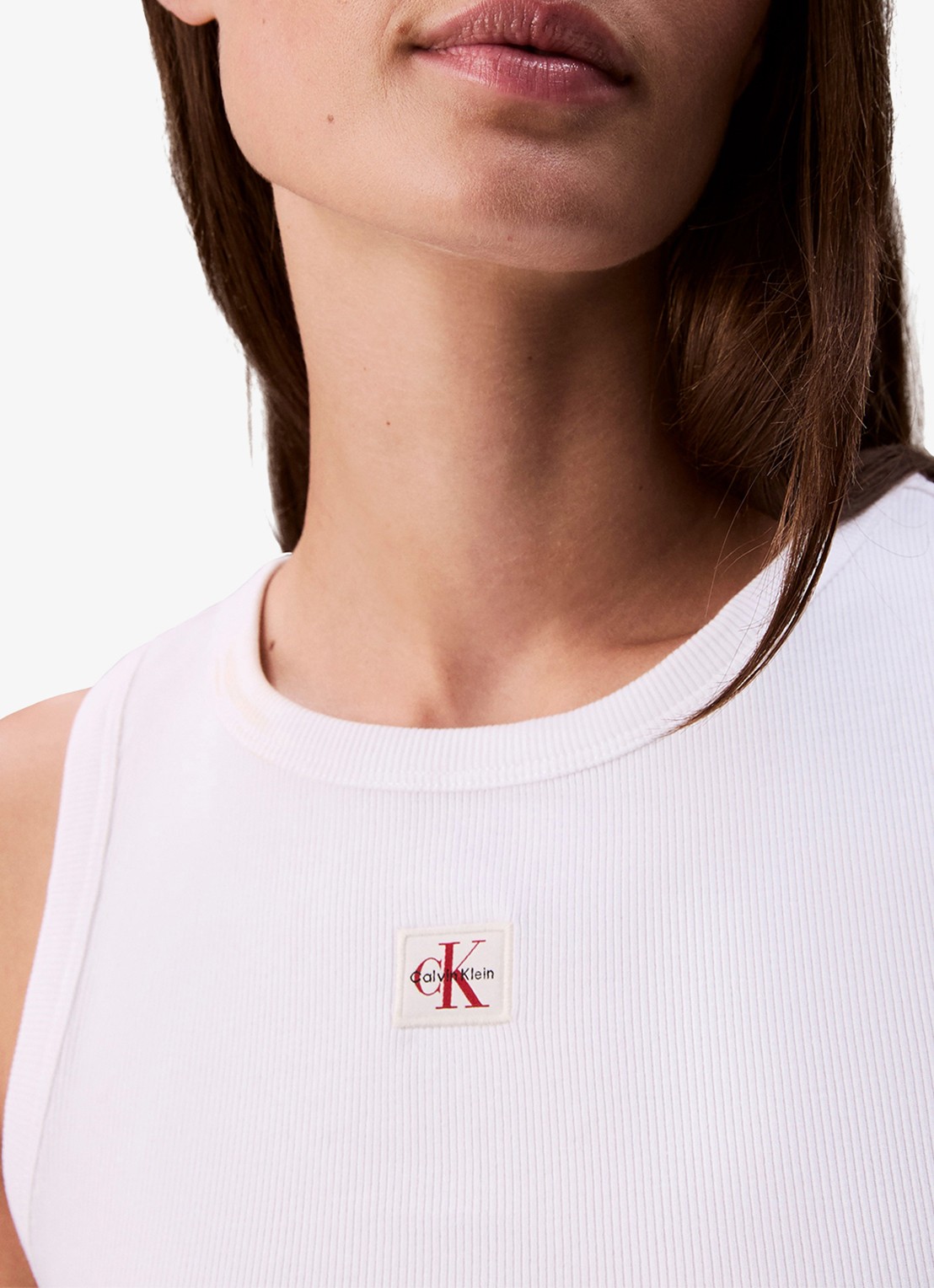 Calvin Klein Ribgebreide tanktop met logo - detail 2 wit