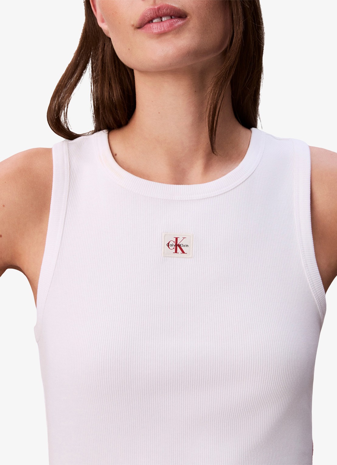 Calvin Klein Ribgebreide tanktop met logo - detail 4 wit