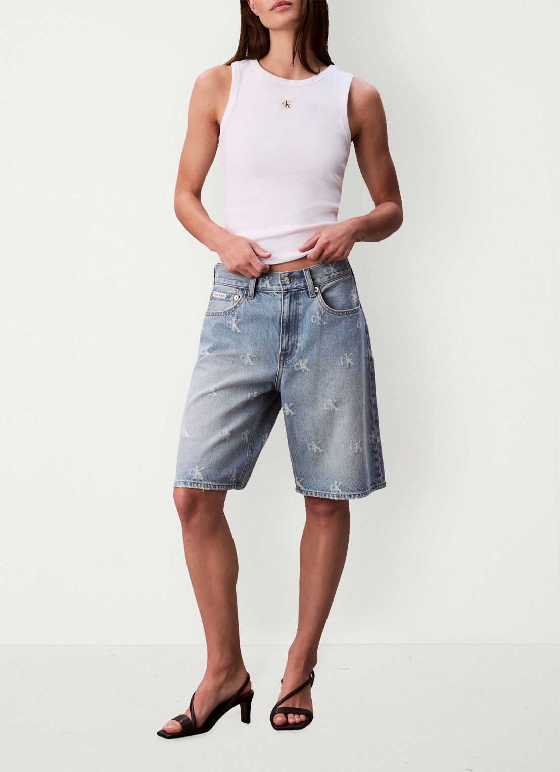 Calvin Klein Ribgebreide tanktop met logo - voorkant 6 wit