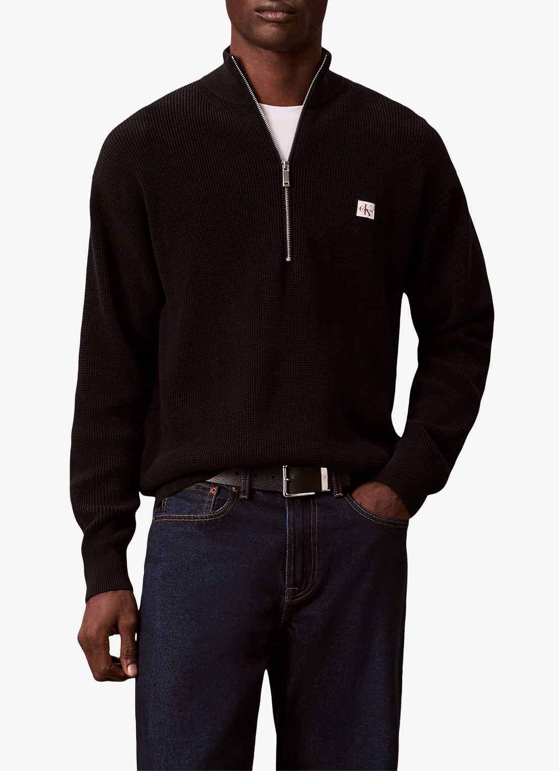 Calvin Klein Ribgebreide trui met halve rits  - detail 4 zwart