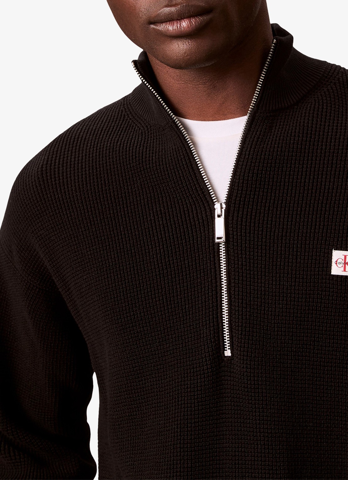 Calvin Klein Ribgebreide trui met halve rits  - detail 5 zwart