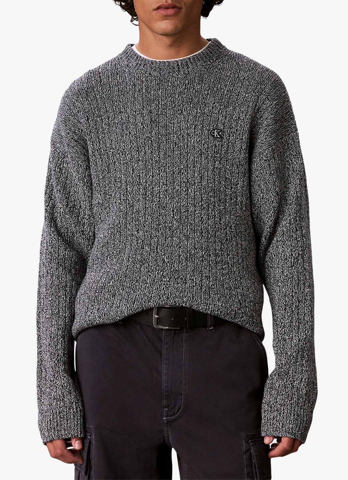 Calvin Klein Ribgebreide trui met logo - detail 3 middengrijs