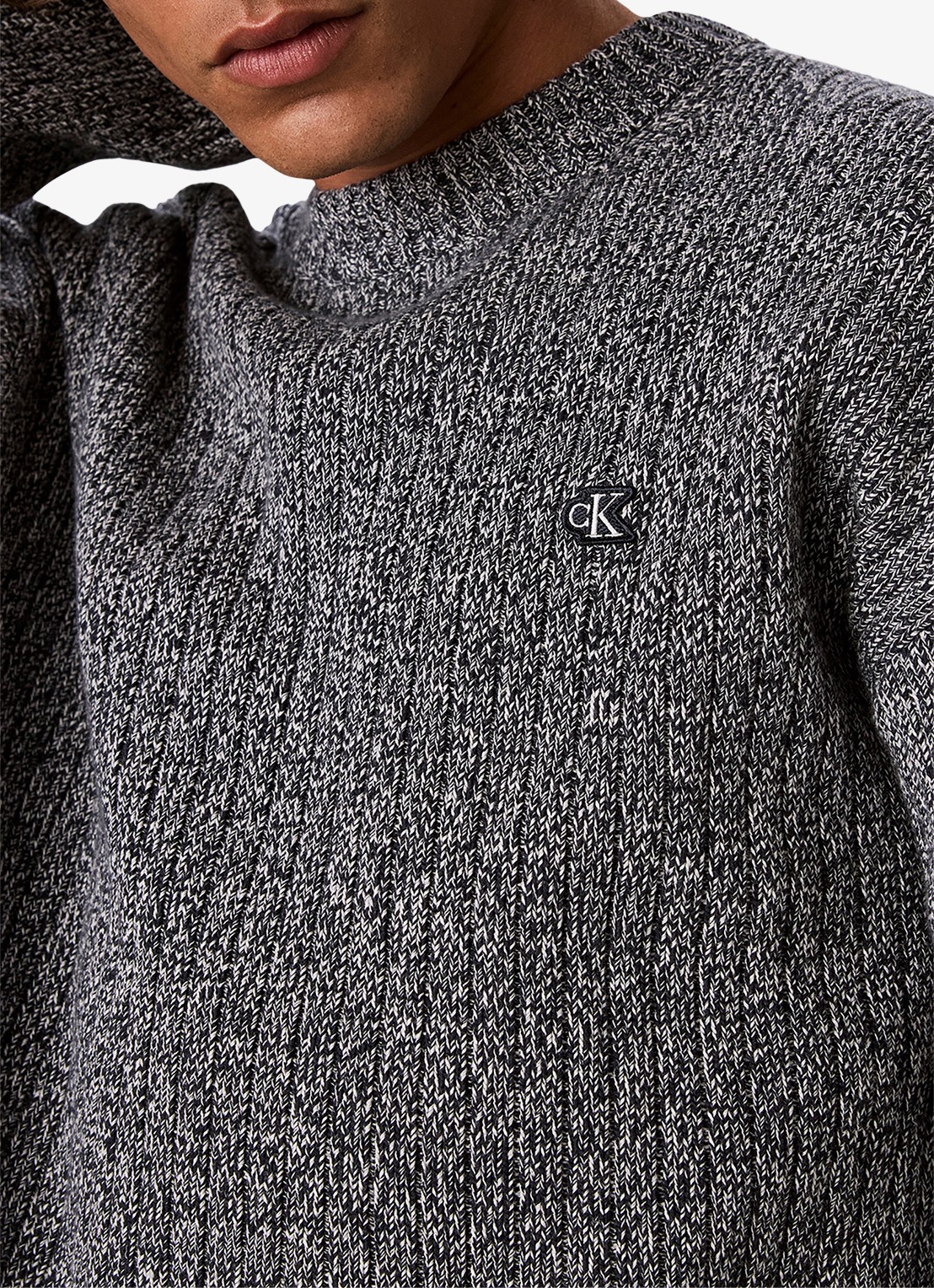 Calvin Klein Ribgebreide trui met logo - detail 6 middengrijs