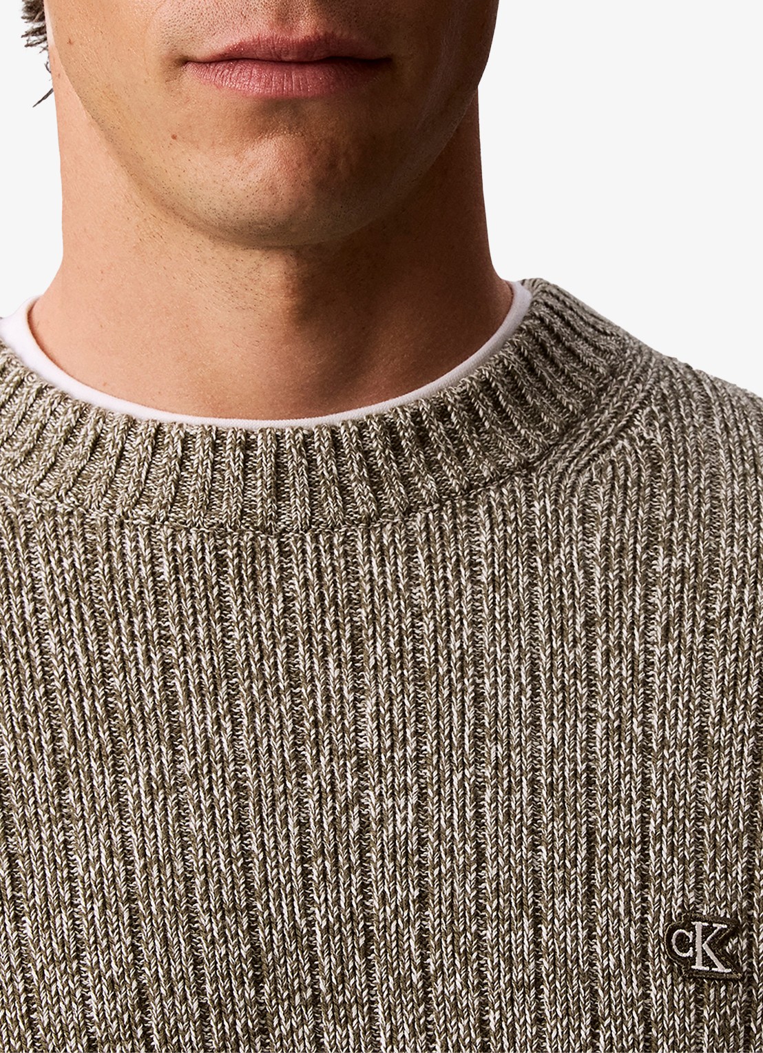 Calvin Klein Ribgebreide trui met logo - detail 3 olijfgroen
