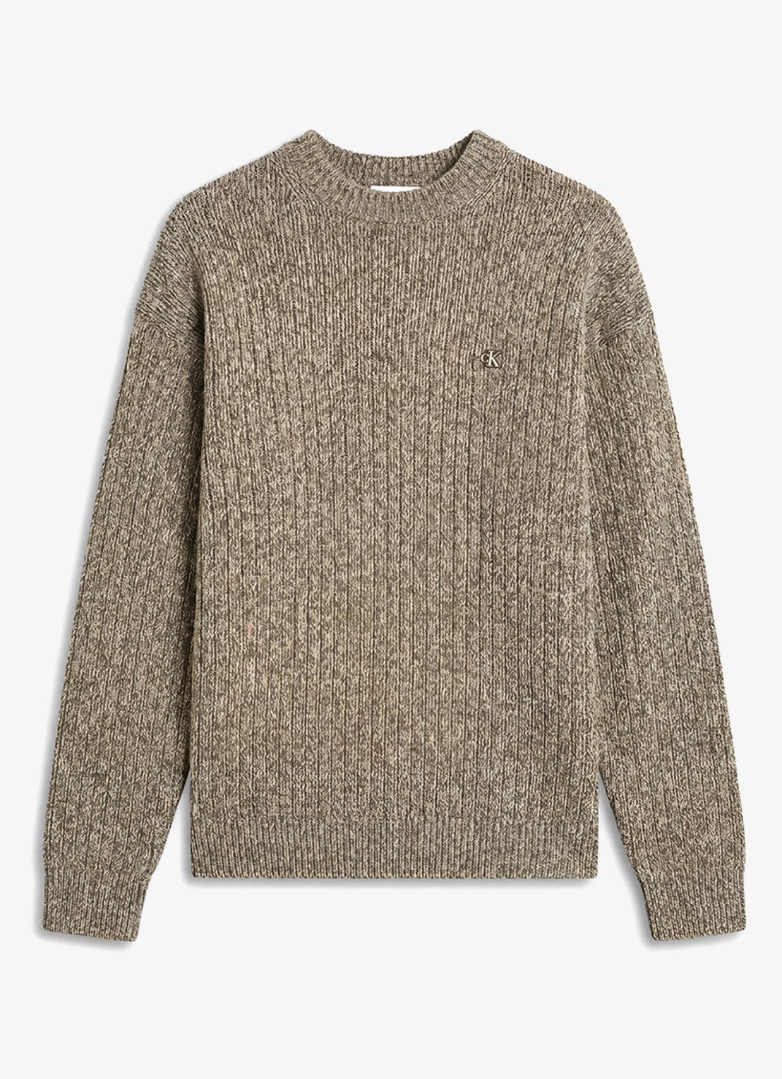 Calvin Klein Ribgebreide trui met logo - voorkant 4 olijfgroen