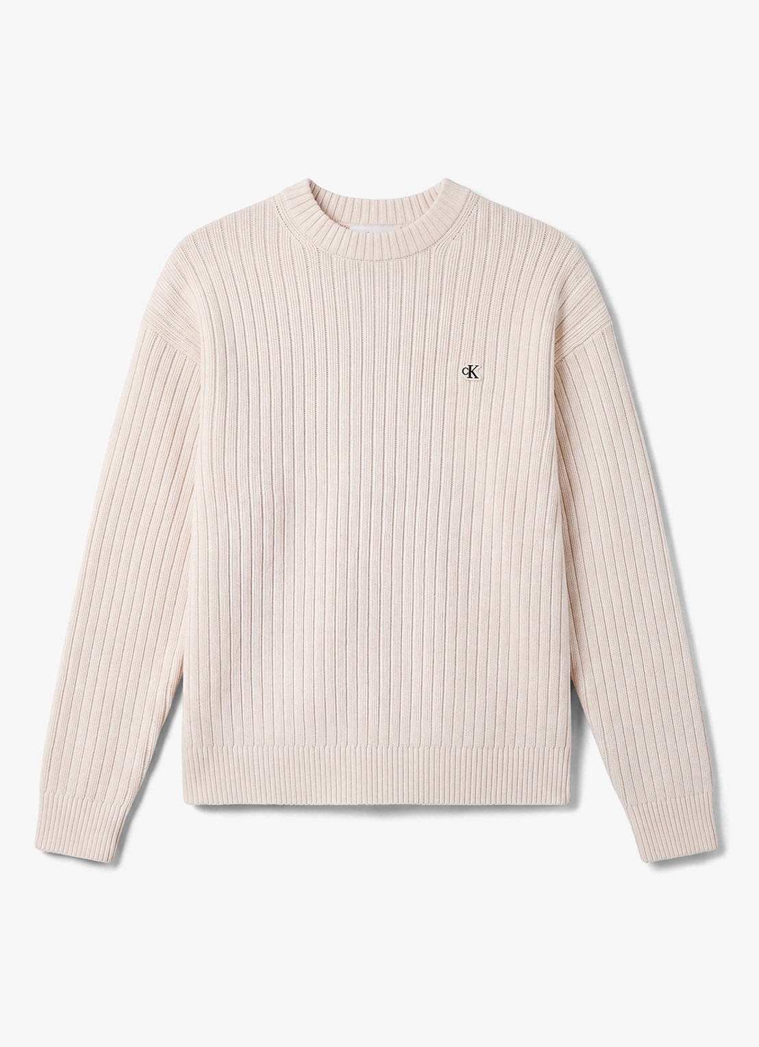 Calvin Klein Ribgebreide trui met logo - voorkant 4 ivoor