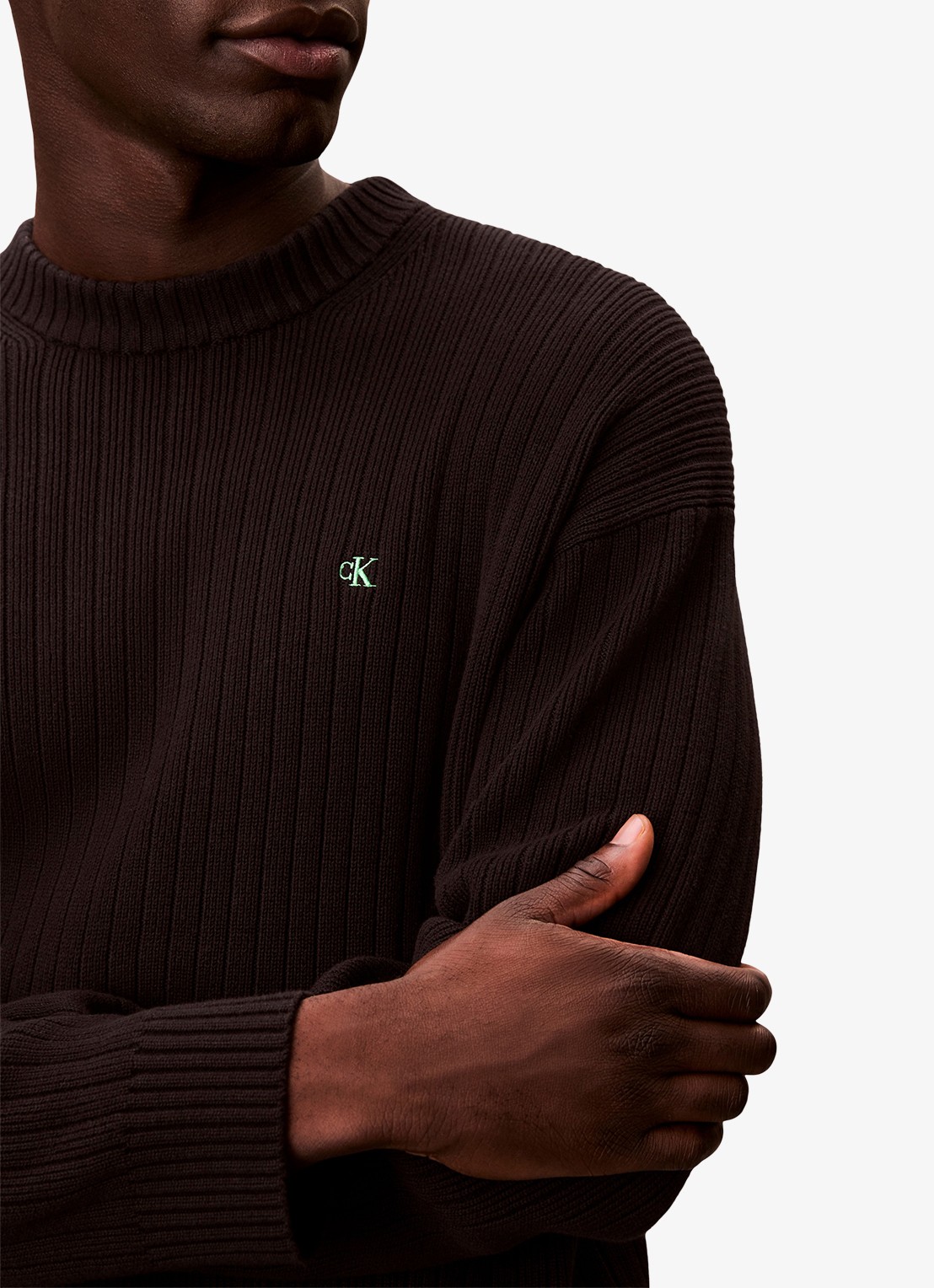 Calvin Klein Ribgebreide trui met logoborduring - detail 2 zwart