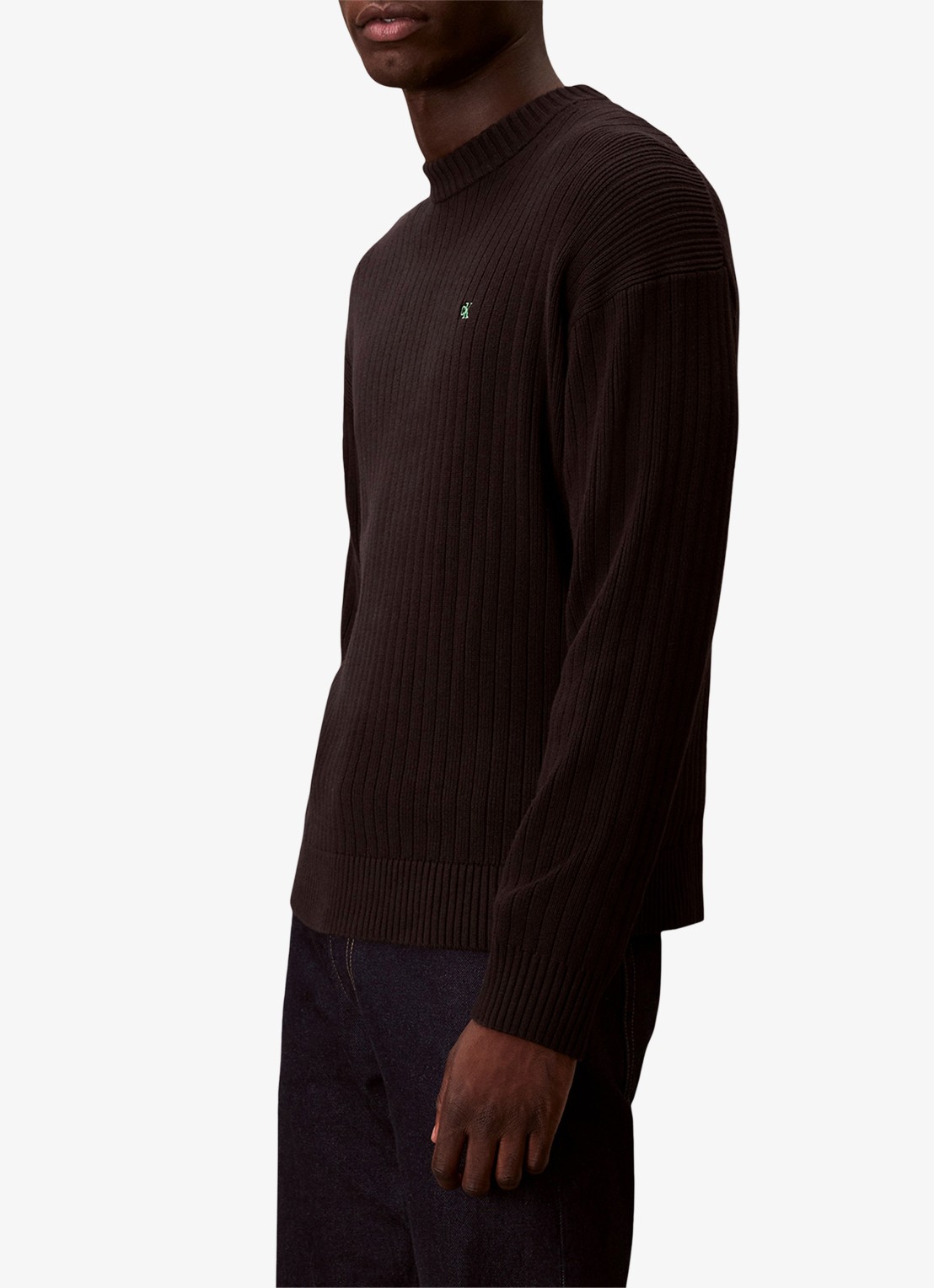 Calvin Klein Ribgebreide trui met logoborduring - detail 3 zwart