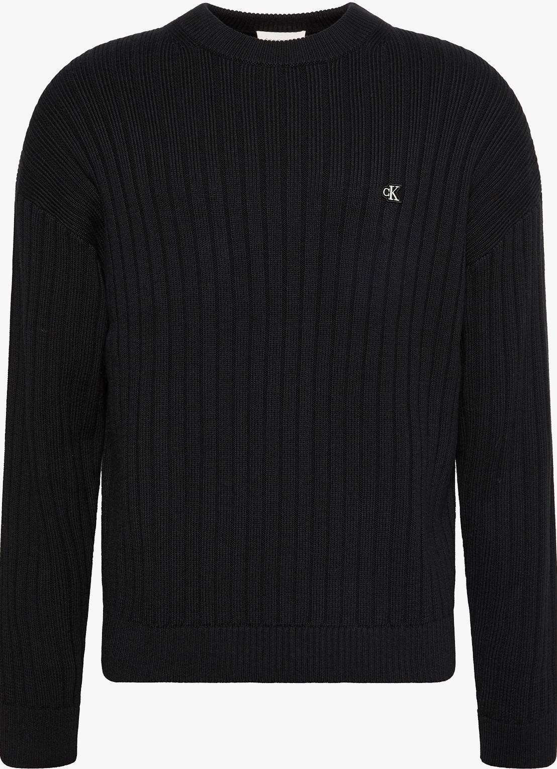 Calvin Klein Ribgebreide trui met logoborduring - voorkant 4 zwart