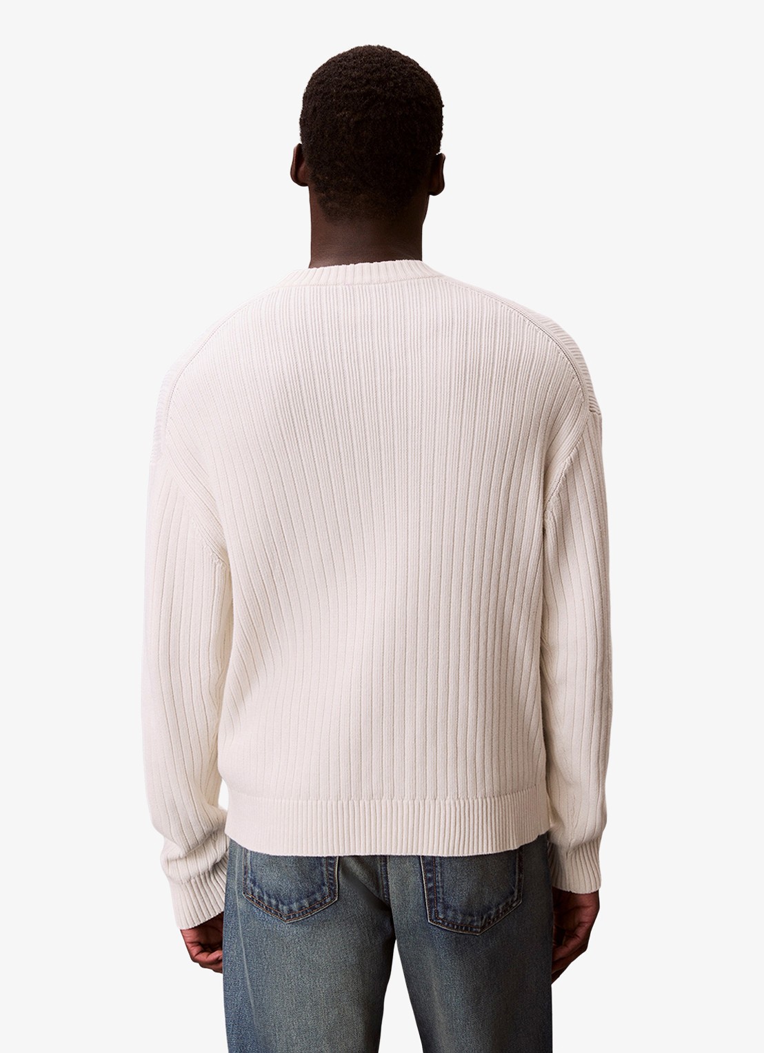 Calvin Klein Ribgebreide trui met logoborduring - achterkant 3 ivoor