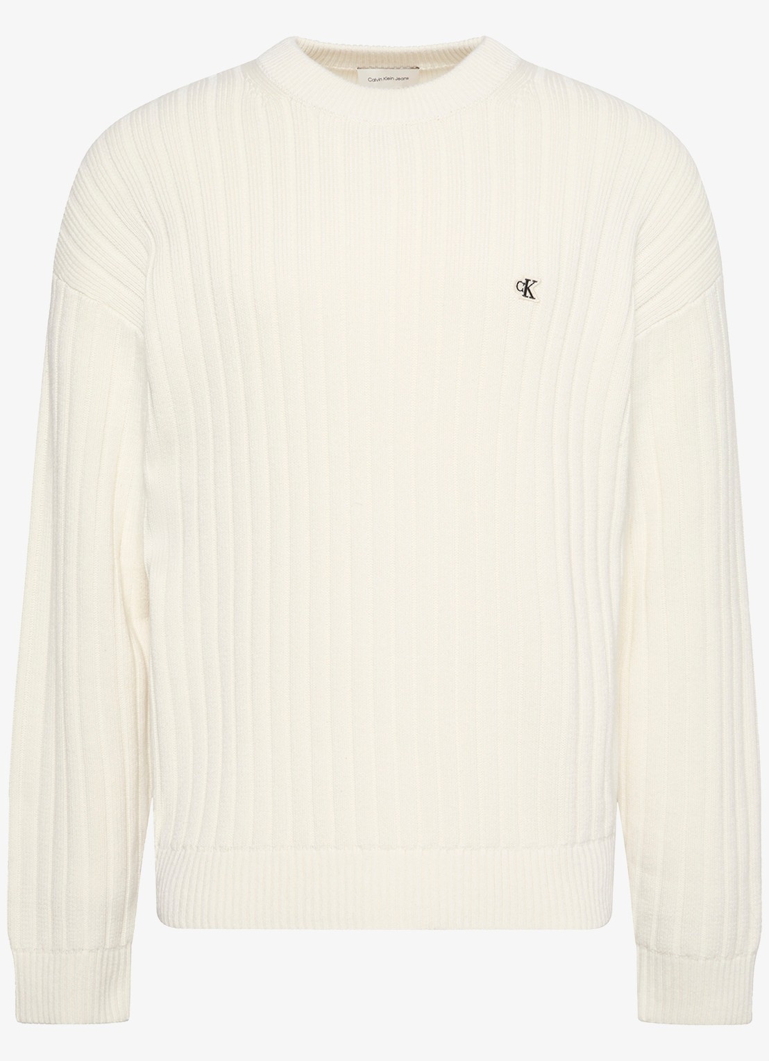 Calvin Klein Ribgebreide trui met logoborduring - voorkant ivoor